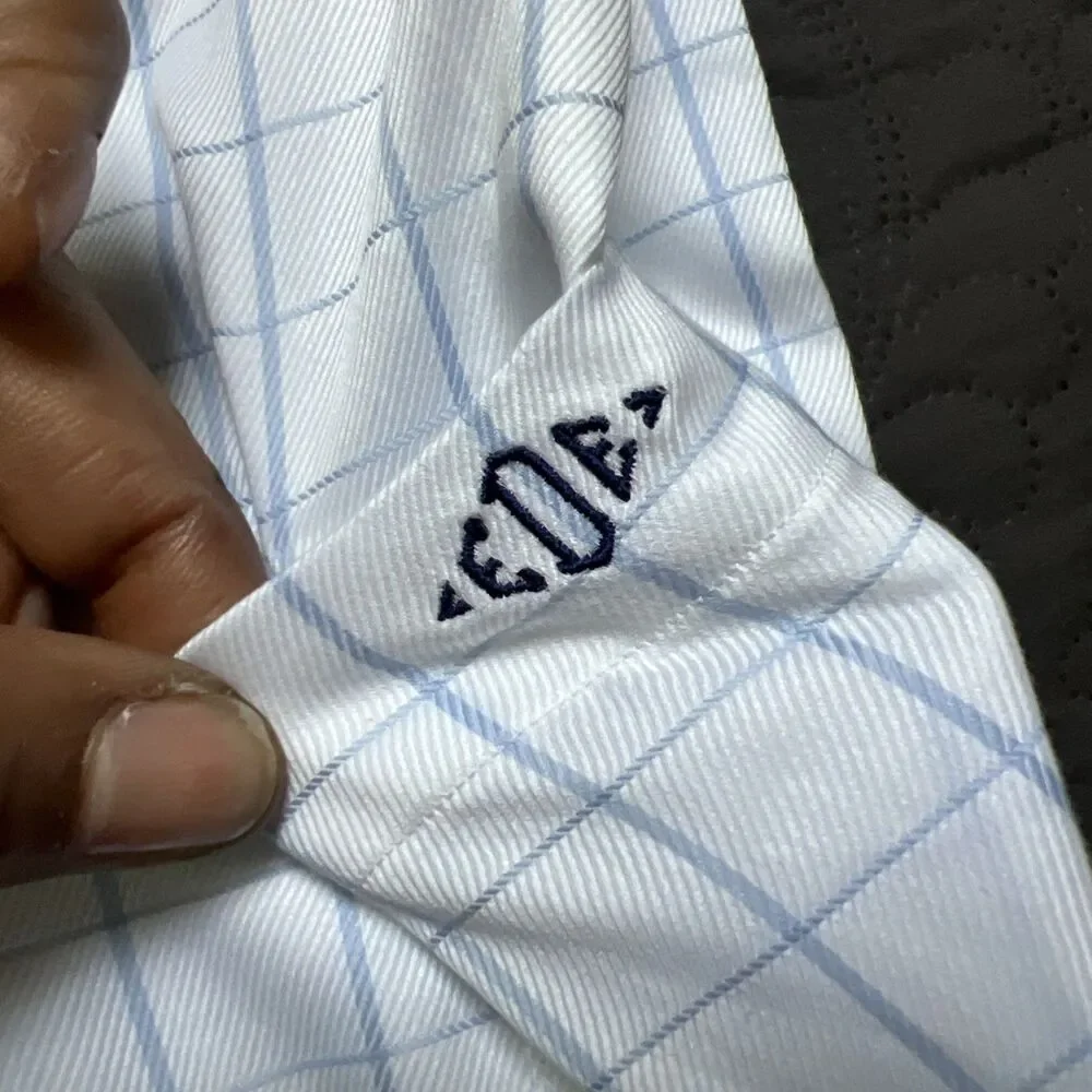 Paul Fredrick 140’s Two Ply Egyptian Cotton Light Blue Monogrammed EDE 16-34 NWT
